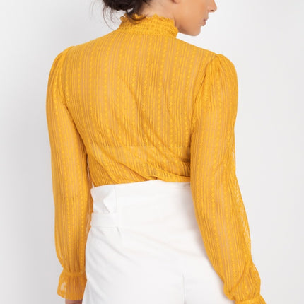 Beautiful Ruffle Trim Bell Cuff Long Sleeves Fashion Lace Top - Accessoriesforever