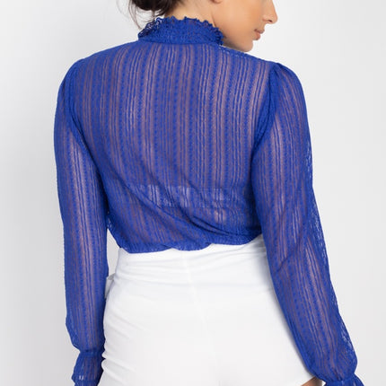 Beautiful Ruffle Trim Bell Cuff Long Sleeves Fashion Lace Top - Accessoriesforever