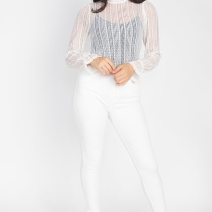 Beautiful Ruffle Trim Bell Cuff Long Sleeves Fashion Lace Top - Accessoriesforever