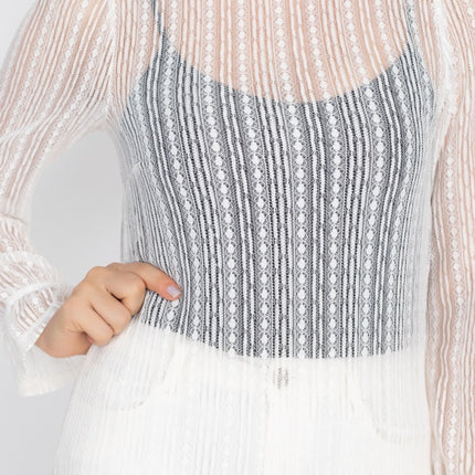 Beautiful Ruffle Trim Bell Cuff Long Sleeves Fashion Lace Top - Accessoriesforever