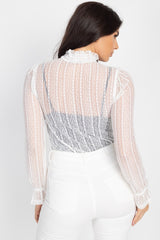 Beautiful Ruffle Trim Bell Cuff Long Sleeves Fashion Lace Top