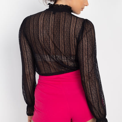 Beautiful Ruffle Trim Bell Cuff Long Sleeves Fashion Lace Top - Accessoriesforever