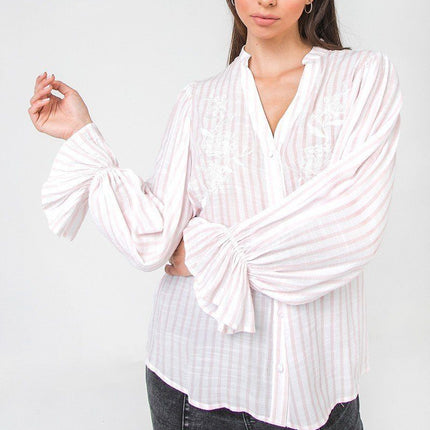 Floral Eyelet Yoke Top with Elbow Sleeves Fashion Top Blouse - Accessoriesforever