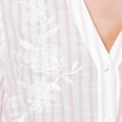 Floral Eyelet Yoke Top with Elbow Sleeves Fashion Top Blouse - Accessoriesforever