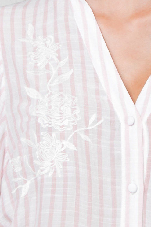 Floral Eyelet Yoke Top with Elbow Sleeves Fashion Top Blouse - Accessoriesforever