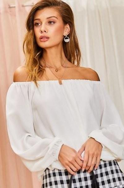 Solid Stylish Off Shoulder Long Sleeve Fashion Top - Accessoriesforever
