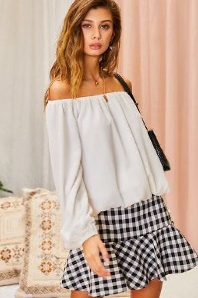 Solid Stylish Off Shoulder Long Sleeve Fashion Top - Accessoriesforever