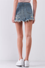 Causal Trendy Comfy Cotton High Waist Ripped Denim Mini Skirt
