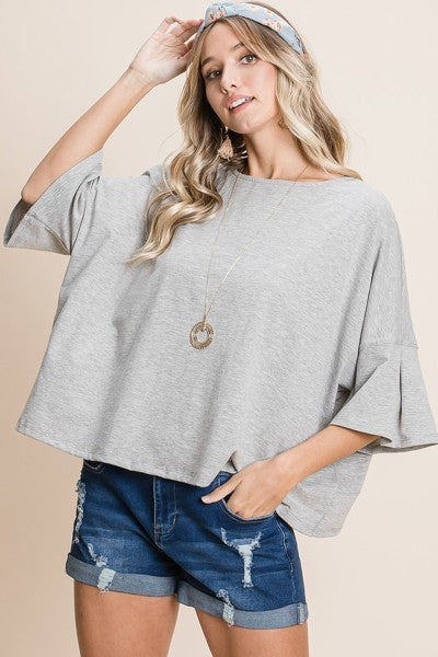 Solid Casual Bell Sleeve Cotton Fashion Top