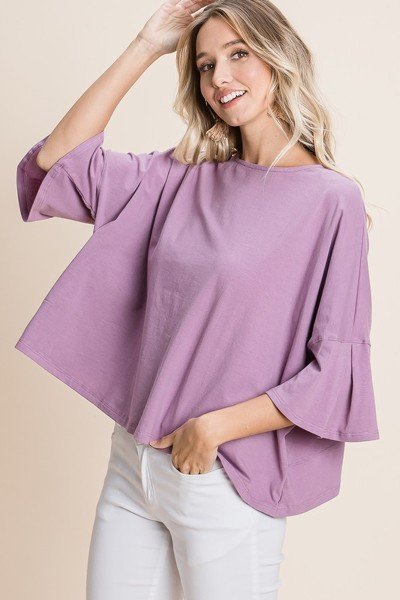 Solid Casual Bell Sleeve Cotton Fashion Top - Accessoriesforever