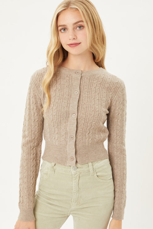 Classic Button-Up Long Sleeve Cable Knit Top Sweater Cardigan