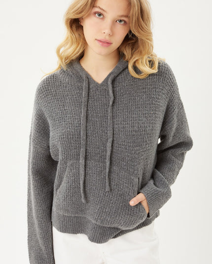 Cozy Gray V-Neck Drawstring Hoodie Sweater