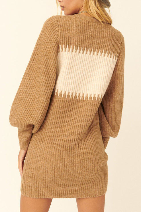 Chic Cozy Ribbed Knit Fashion Sweater Mini Dress