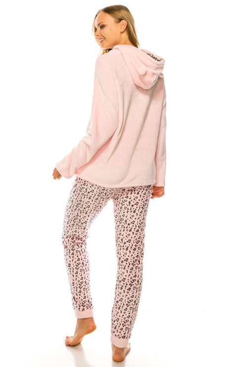 Cute Mouse Graphic Ear Detail Hoodie Animal Print Pants Two-Piece Pajamas Sweater Pants Set - Accessoriesforever
