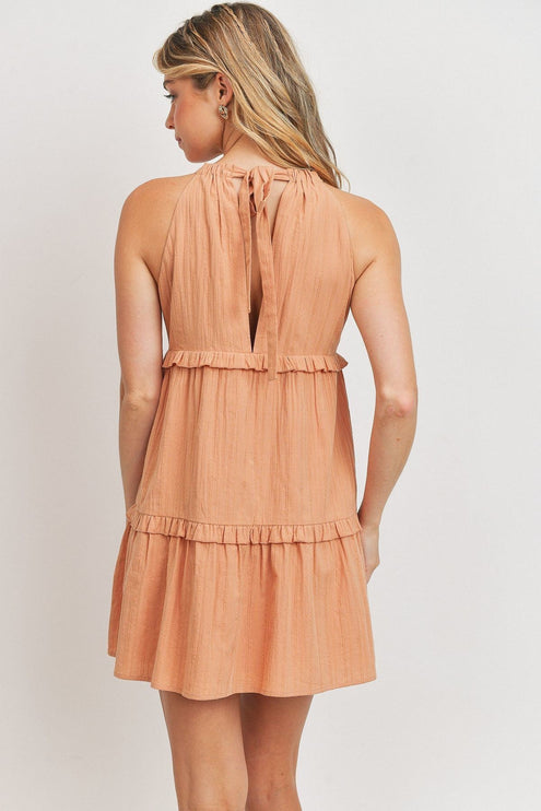 Cute Simple Solid Sleeveless Tiered Ruffled Woven Fashion Dress - Accessoriesforever