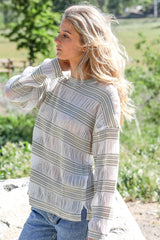 Comfy Stripe Pattern Crochet Long Sleeve Fashion Top