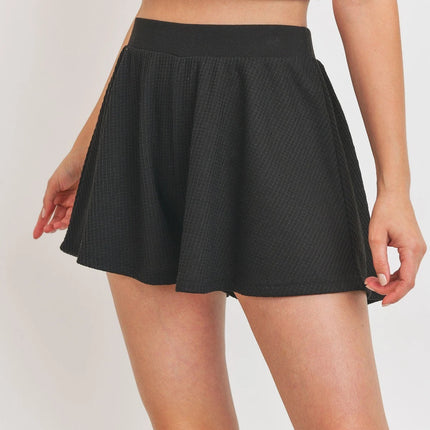 Wide Leg Waffle Elastic Waistband Shorts - Accessoriesforever