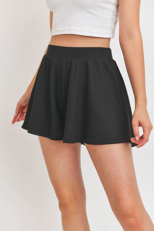 Wide Leg Waffle Elastic Waistband Shorts