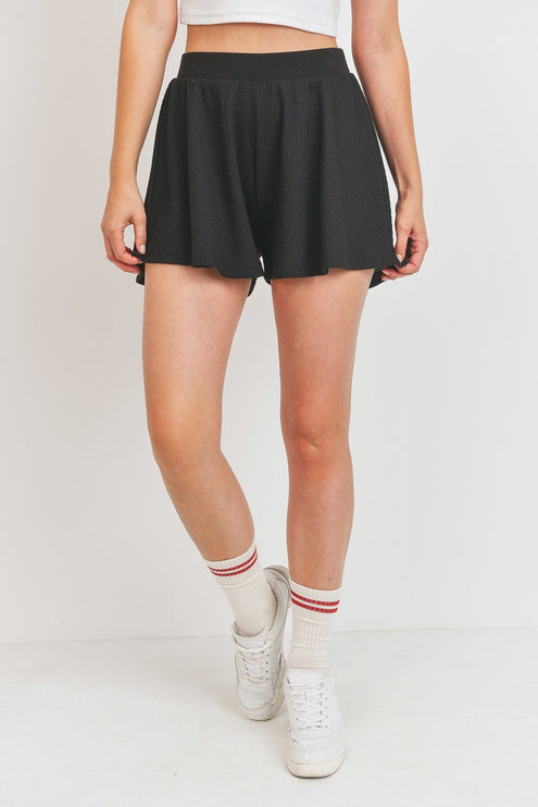Wide Leg Waffle Elastic Waistband Shorts - Accessoriesforever