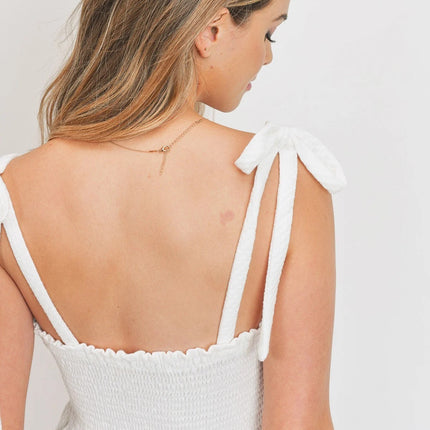 Smocked Tie Shoulder Straps Sleeveless Waffle Fashion Top - Accessoriesforever