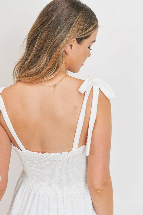 Smocked Tie Shoulder Straps Sleeveless Waffle Fashion Top - Accessoriesforever
