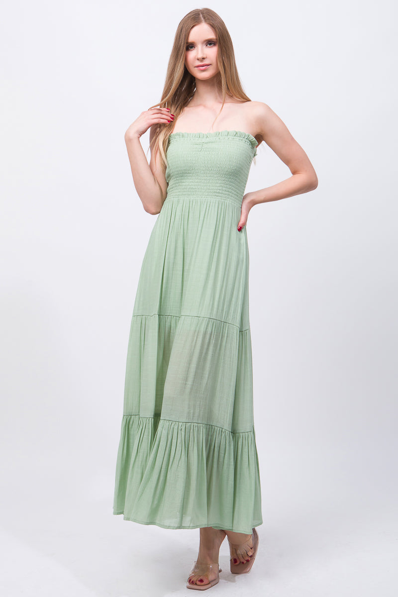 Solid Simple Classic Strapless Long Maxi Dress