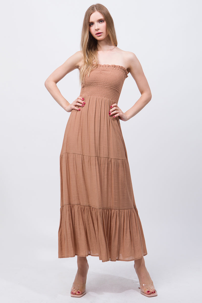 Solid Simple Classic Strapless Long Maxi Dress