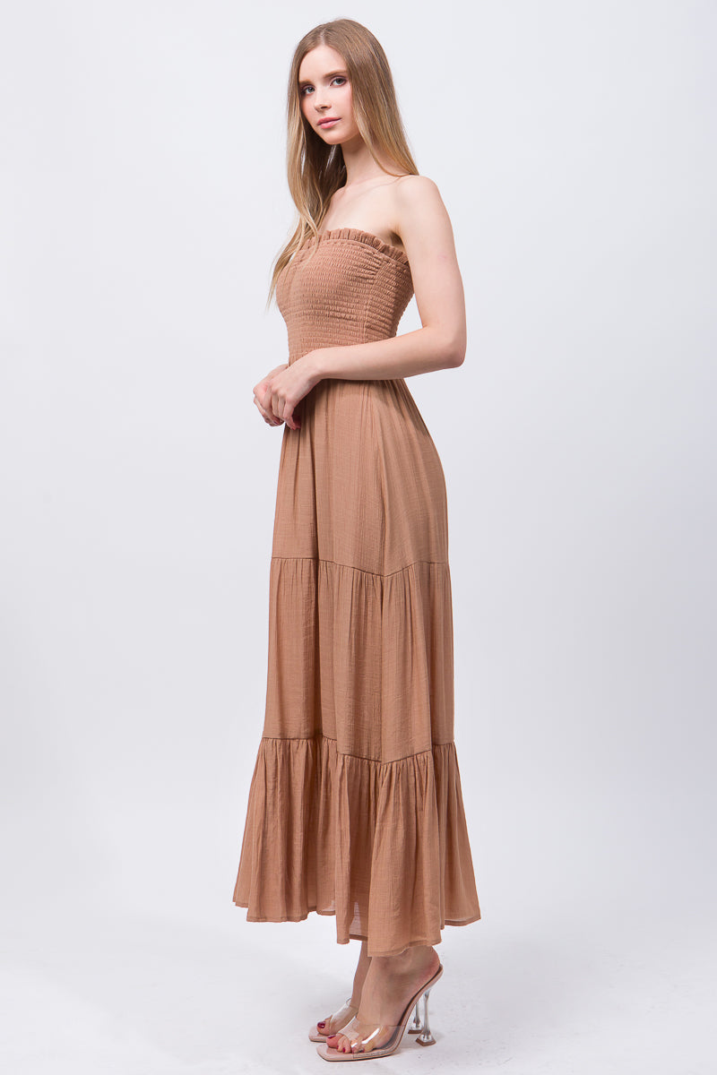 Solid Simple Classic Strapless Long Maxi Dress