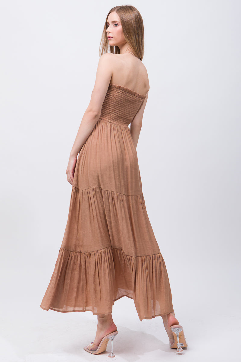 Solid Simple Classic Strapless Long Maxi Dress
