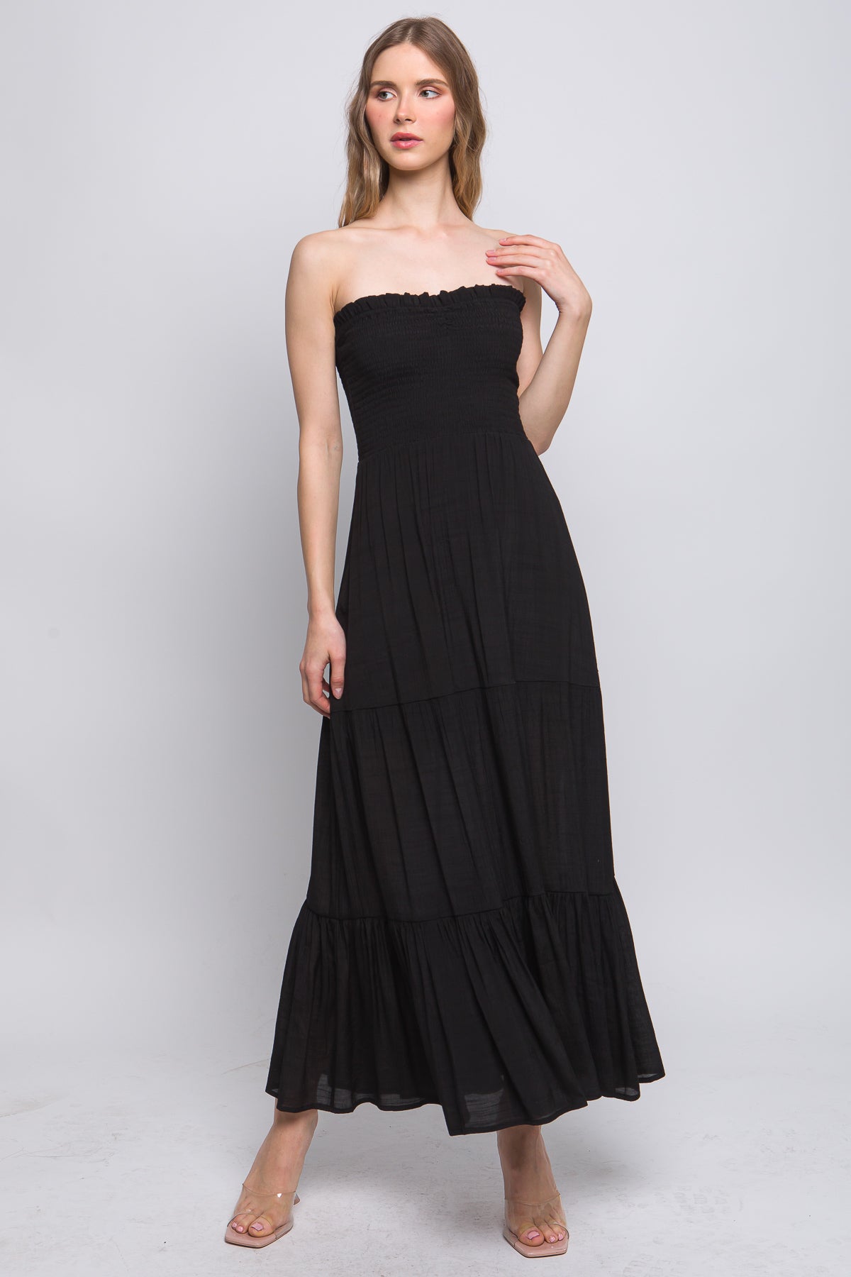 Solid Simple Classic Strapless Long Maxi Dress