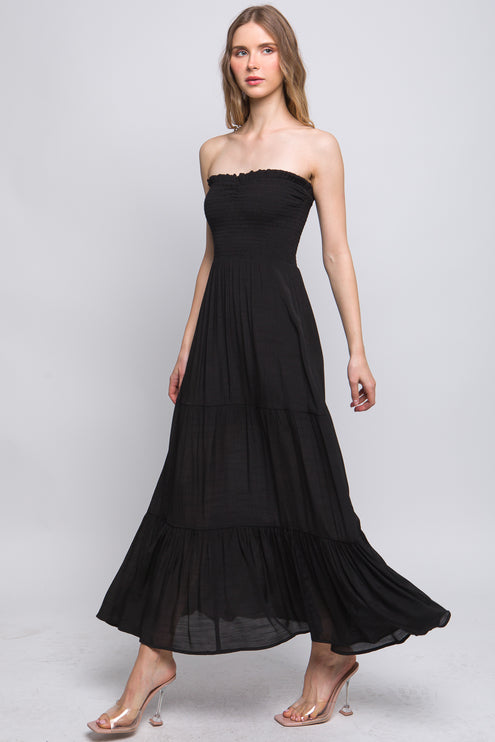 Solid Simple Classic Strapless Long Maxi Dress