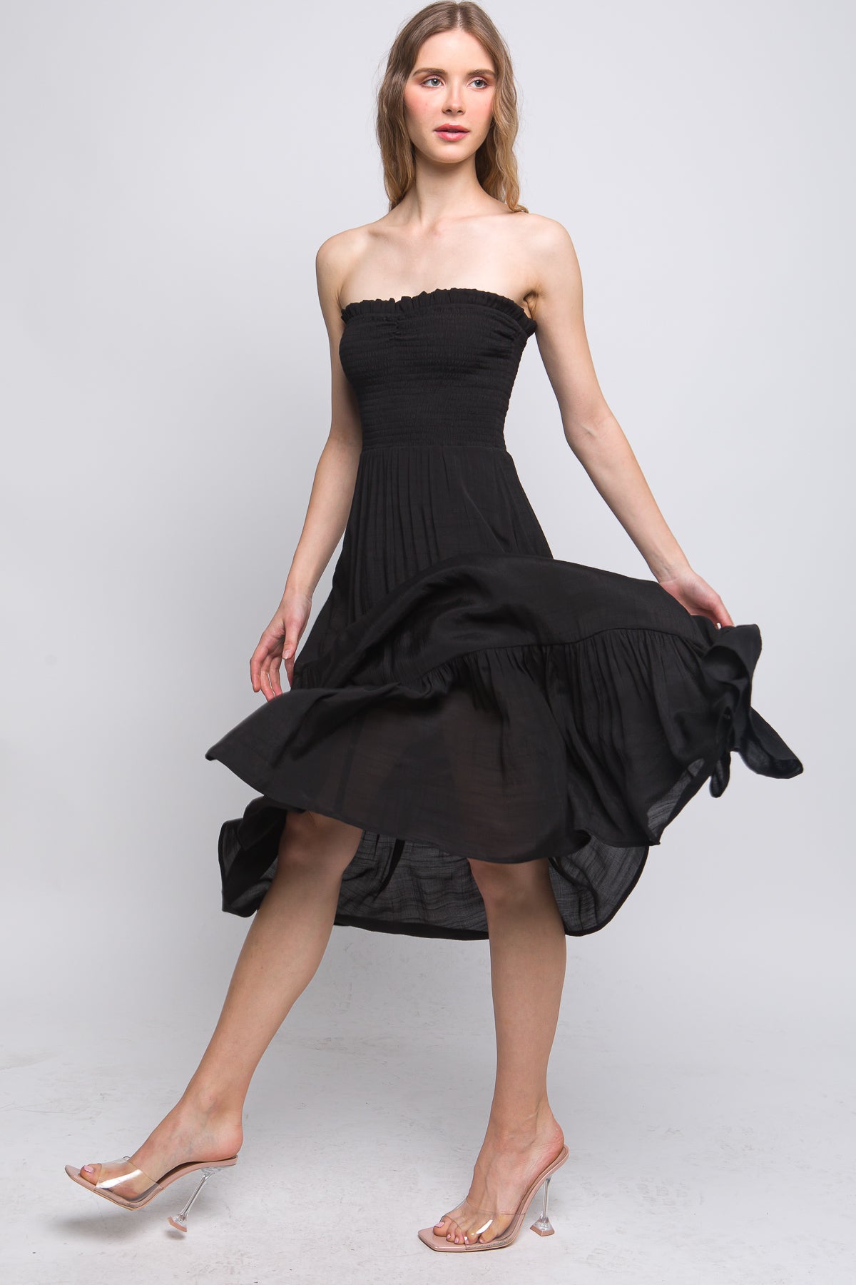 Solid Simple Classic Strapless Long Maxi Dress