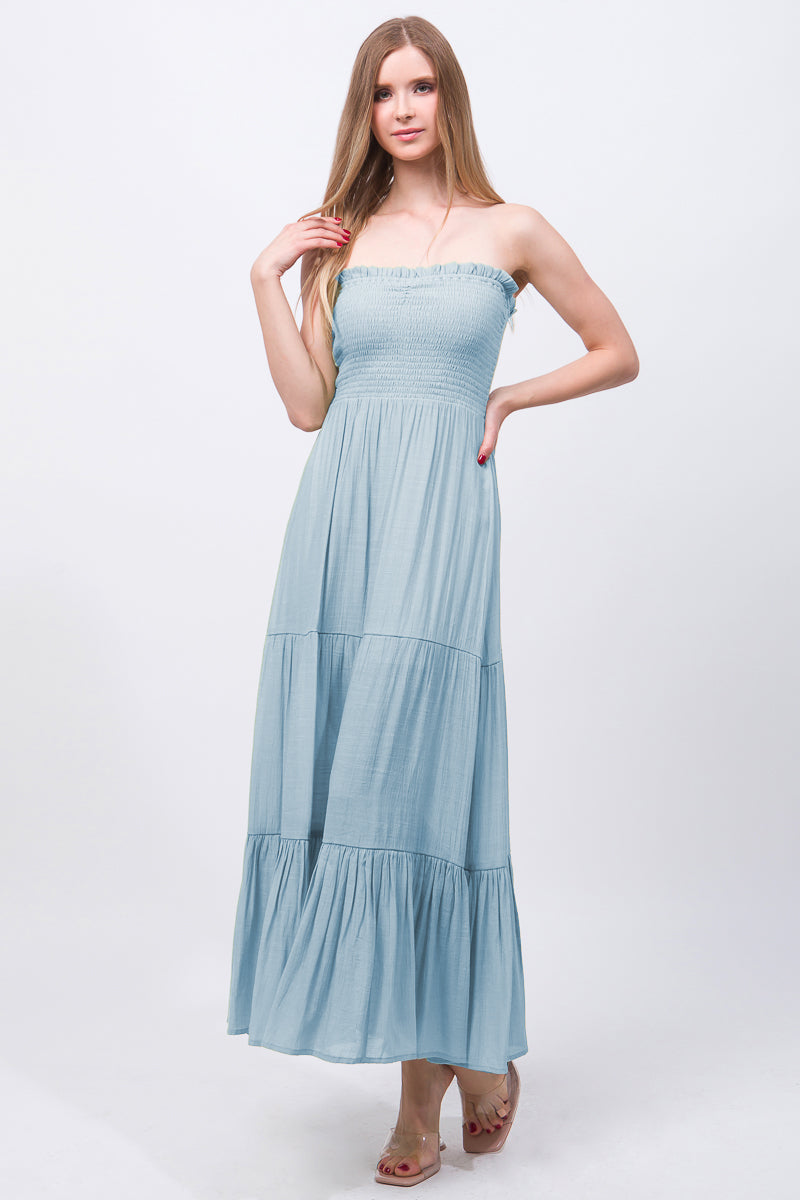 Solid Simple Classic Strapless Long Maxi Dress