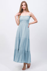 Solid Simple Classic Strapless Long Maxi Dress