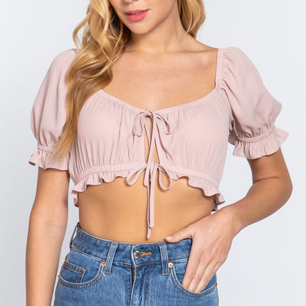 Simple Cute Sweet Short Sleeve Fashion Crop Woven Shirt Top - Accessoriesforever