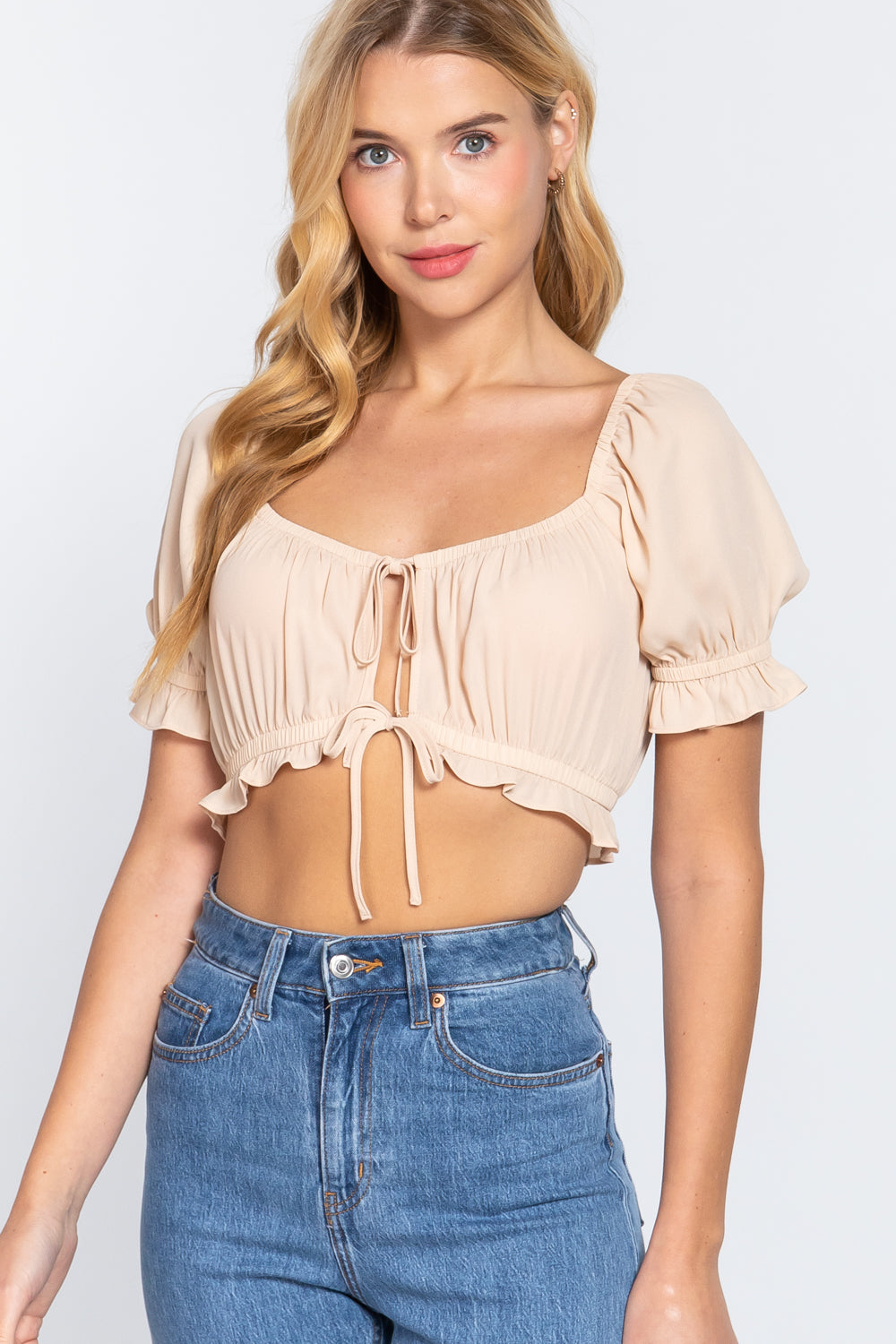 Simple Cute Sweet Short Sleeve Fashion Crop Woven Shirt Top
