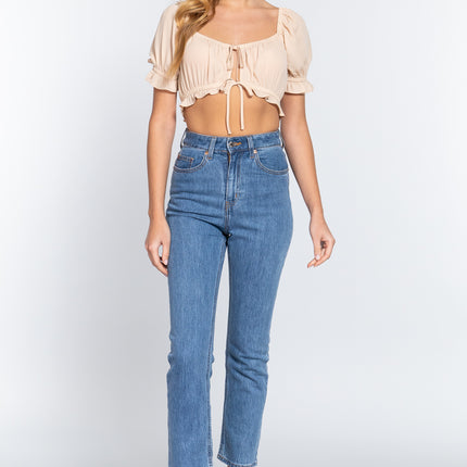 Simple Cute Sweet Short Sleeve Fashion Crop Woven Shirt Top - Accessoriesforever