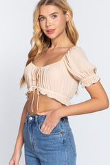 Simple Cute Sweet Short Sleeve Fashion Crop Woven Shirt Top
