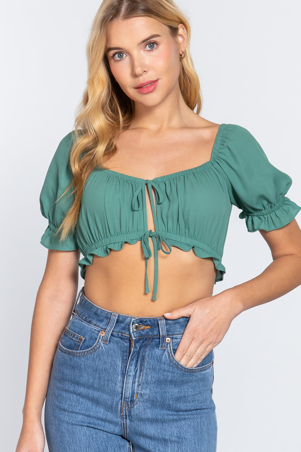 Simple Cute Sweet Short Sleeve Fashion Crop Woven Shirt Top