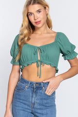 Simple Cute Sweet Short Sleeve Fashion Crop Woven Shirt Top
