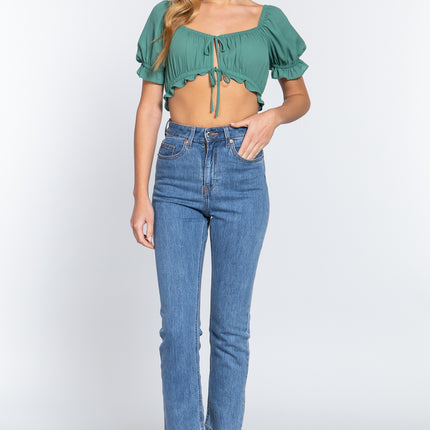 Simple Cute Sweet Short Sleeve Fashion Crop Woven Shirt Top - Accessoriesforever