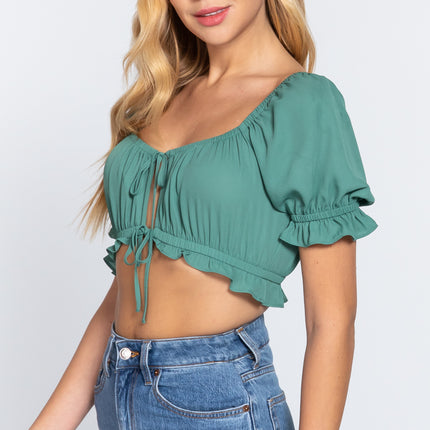 Simple Cute Sweet Short Sleeve Fashion Crop Woven Shirt Top - Accessoriesforever