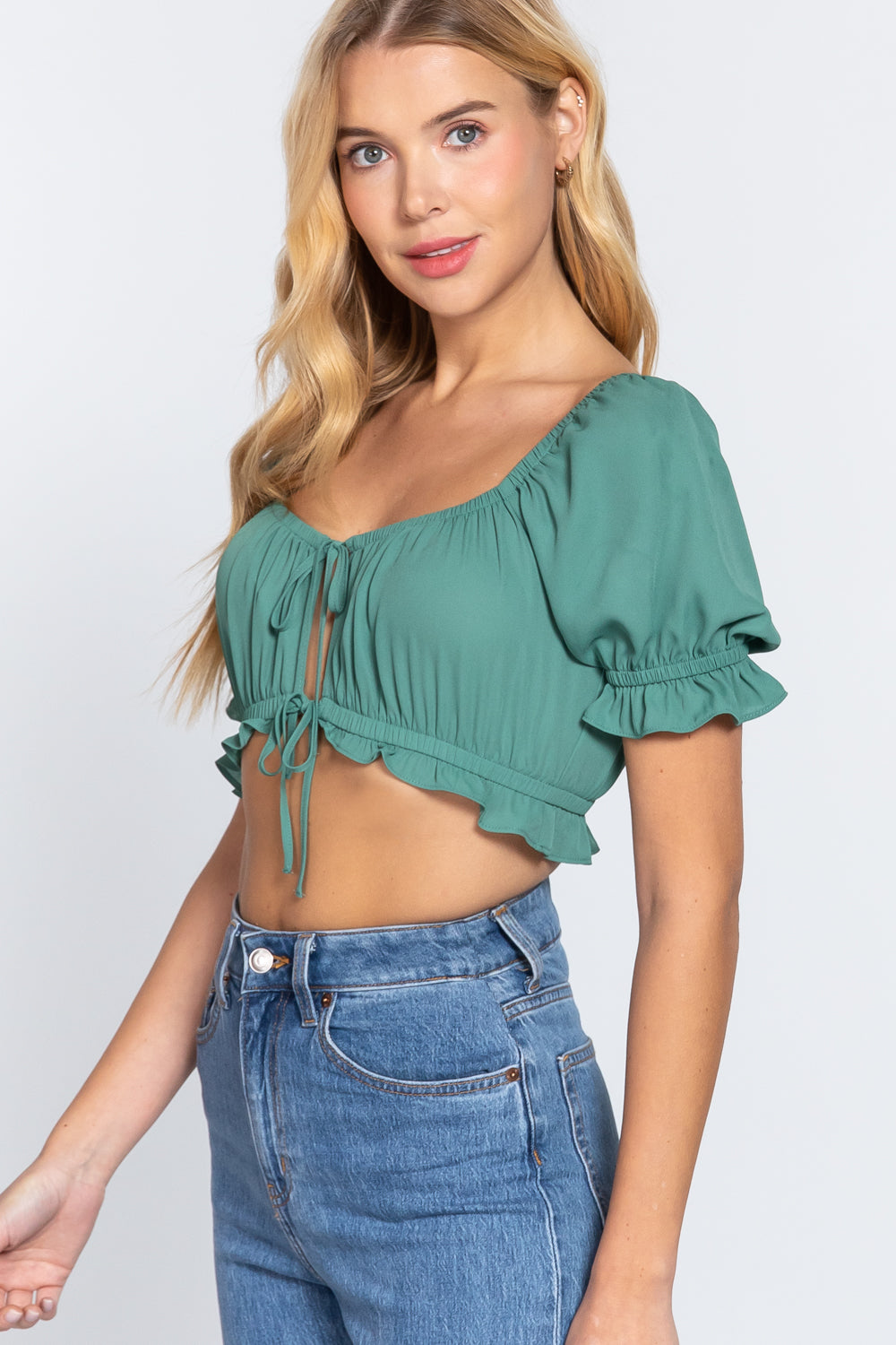 Simple Cute Sweet Short Sleeve Fashion Crop Woven Shirt Top