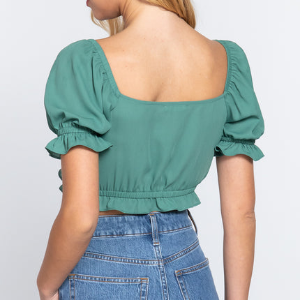 Simple Cute Sweet Short Sleeve Fashion Crop Woven Shirt Top - Accessoriesforever