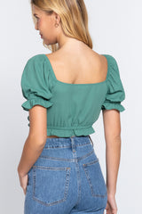 Simple Cute Sweet Short Sleeve Fashion Crop Woven Shirt Top