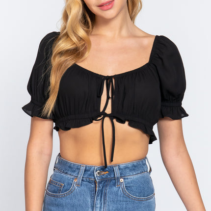 Simple Cute Sweet Short Sleeve Fashion Crop Woven Shirt Top - Accessoriesforever