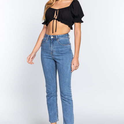 Simple Cute Sweet Short Sleeve Fashion Crop Woven Shirt Top - Accessoriesforever