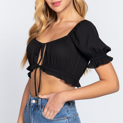Simple Cute Sweet Short Sleeve Fashion Crop Woven Shirt Top - Accessoriesforever
