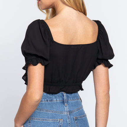 Simple Cute Sweet Short Sleeve Fashion Crop Woven Shirt Top - Accessoriesforever