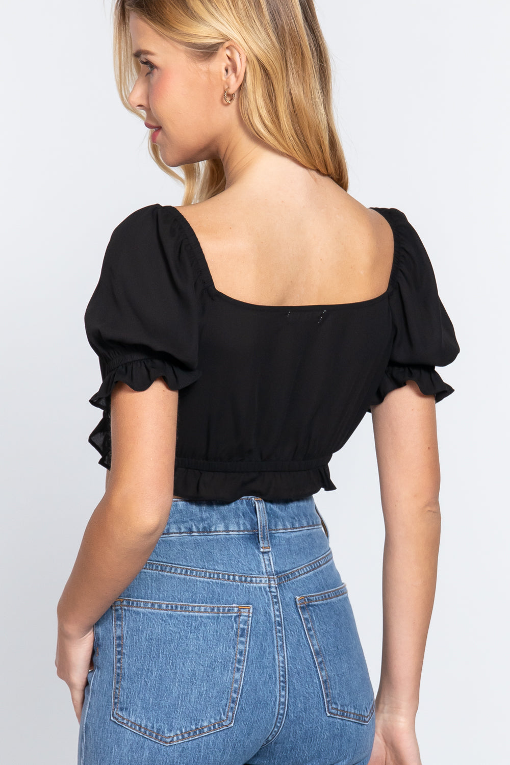 Simple Cute Sweet Short Sleeve Fashion Crop Woven Shirt Top